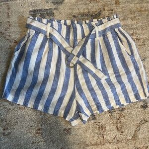 Love Tree High Waist Blue and White Striped Shorts